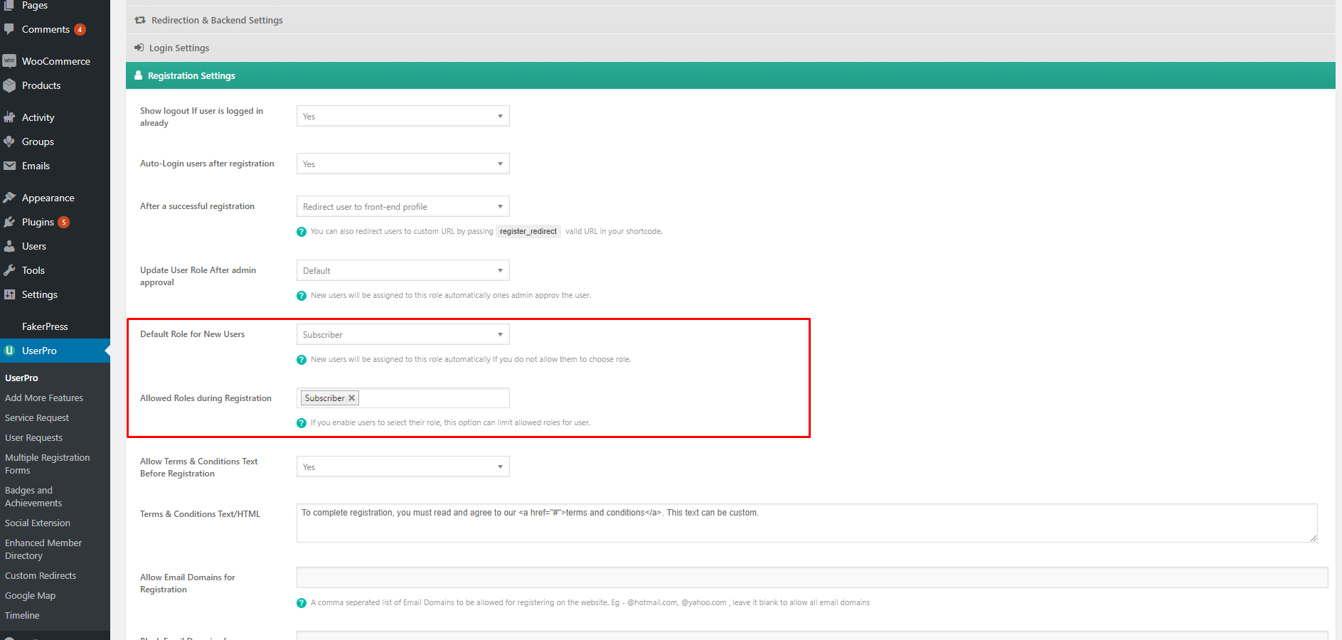 Custom redirects. Registration with roles. USERPRO. Make sure all inputs are valid..